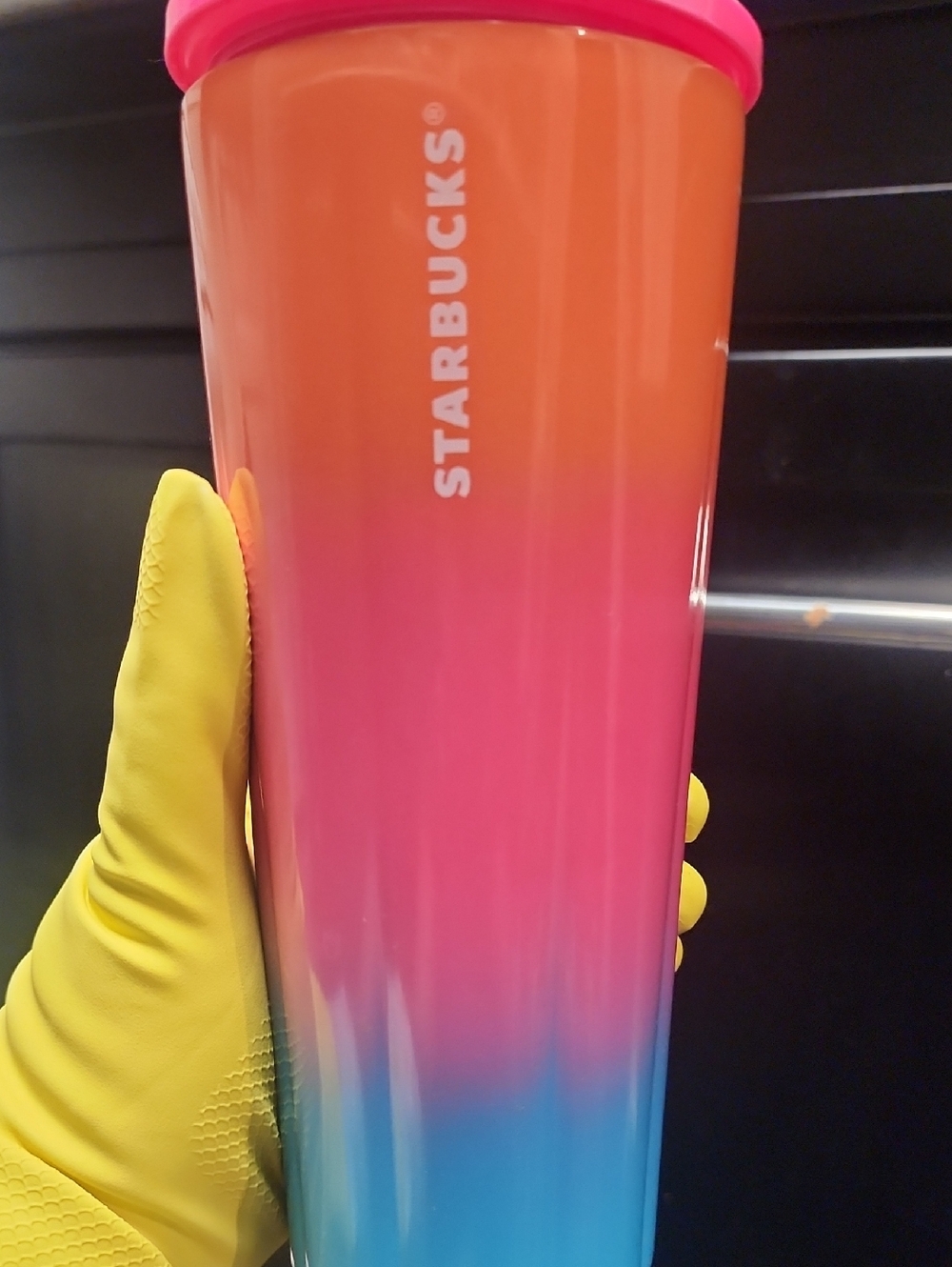 Starbucks Gradient Tumbler in Orange Pink Blue with Pink Lid